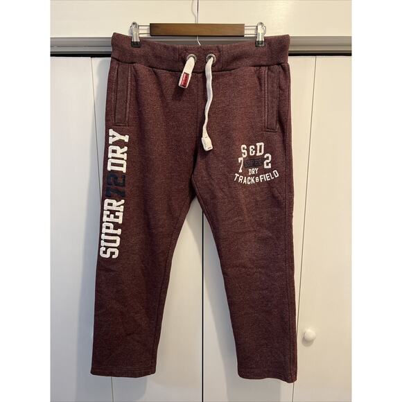 Superdry Pants - SUPERDRY Women's Sweatpants Track & Field 72 Joggers VTG MAROON Sz L 34x28